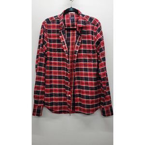 GOOD MAN Brand Dress Shirt Men’s Size S Long Sleeves Plaid Red/Blue 100% Cotton